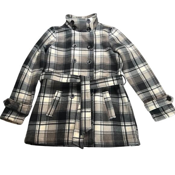 Ike Behar Plaid Double Breasted Belted Coat Jacket M Classic Preppy Academia - Picture 4 of 10